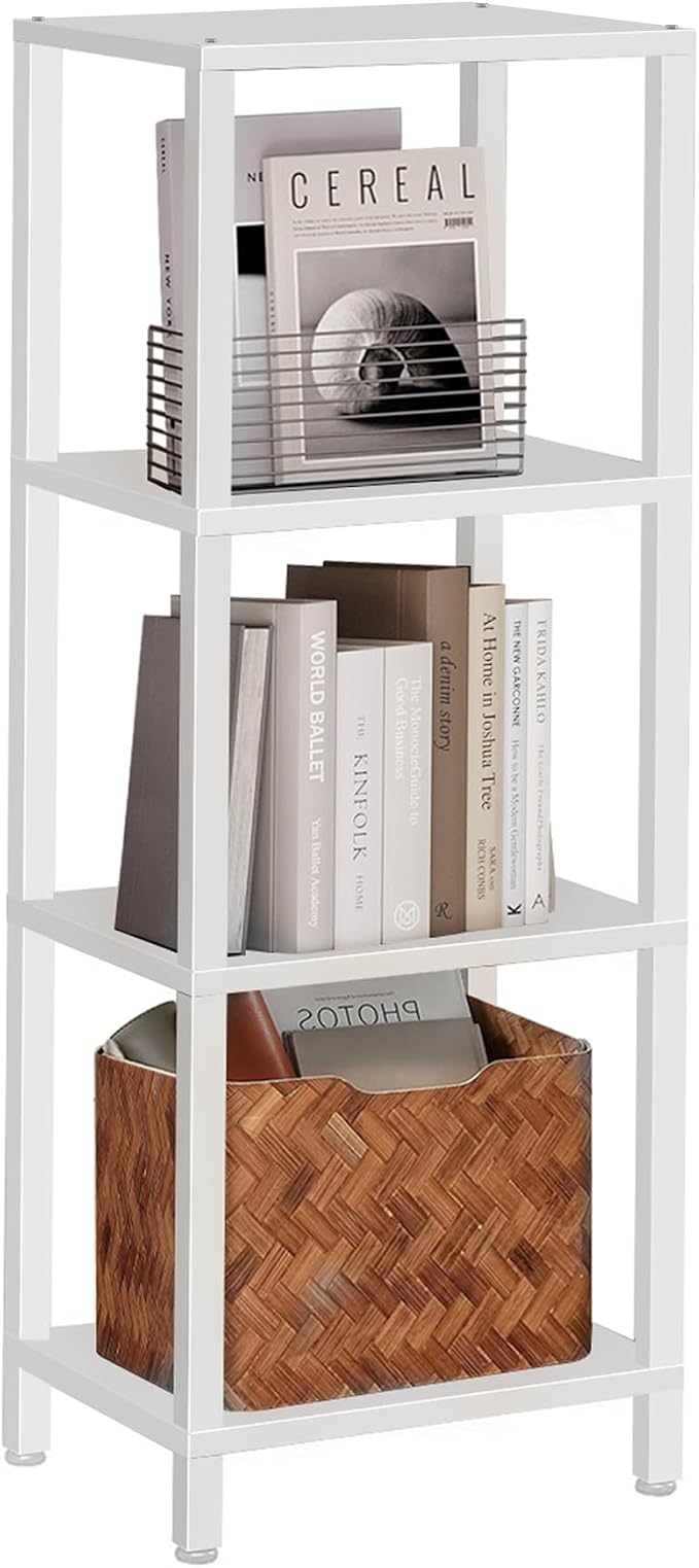 TUTOTAK Bookshelf, 4-Tier Tall Book Shelf, Narrow Bookcase for Small Space, DIY Stackable Bookshelf, for Living Room, Office, Study, Entryway, Industrial, White BS01BW004