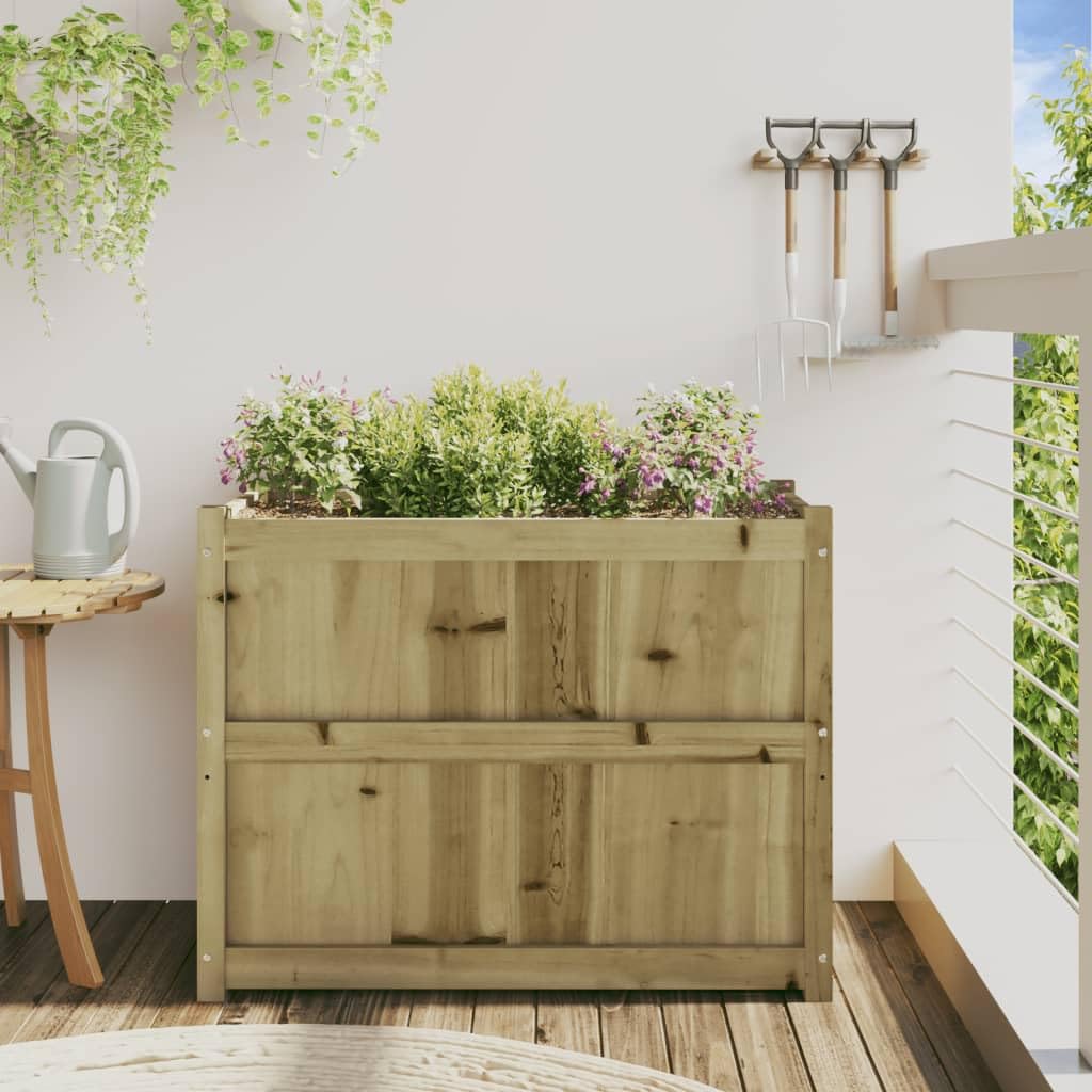 Favemtsl Large Rustic Raised Garden Bed 35.4x35.4x27.6 in Treated Solid Pine Wood Outdoor Planter Box Weathered Brown for Patio Balcony Yard