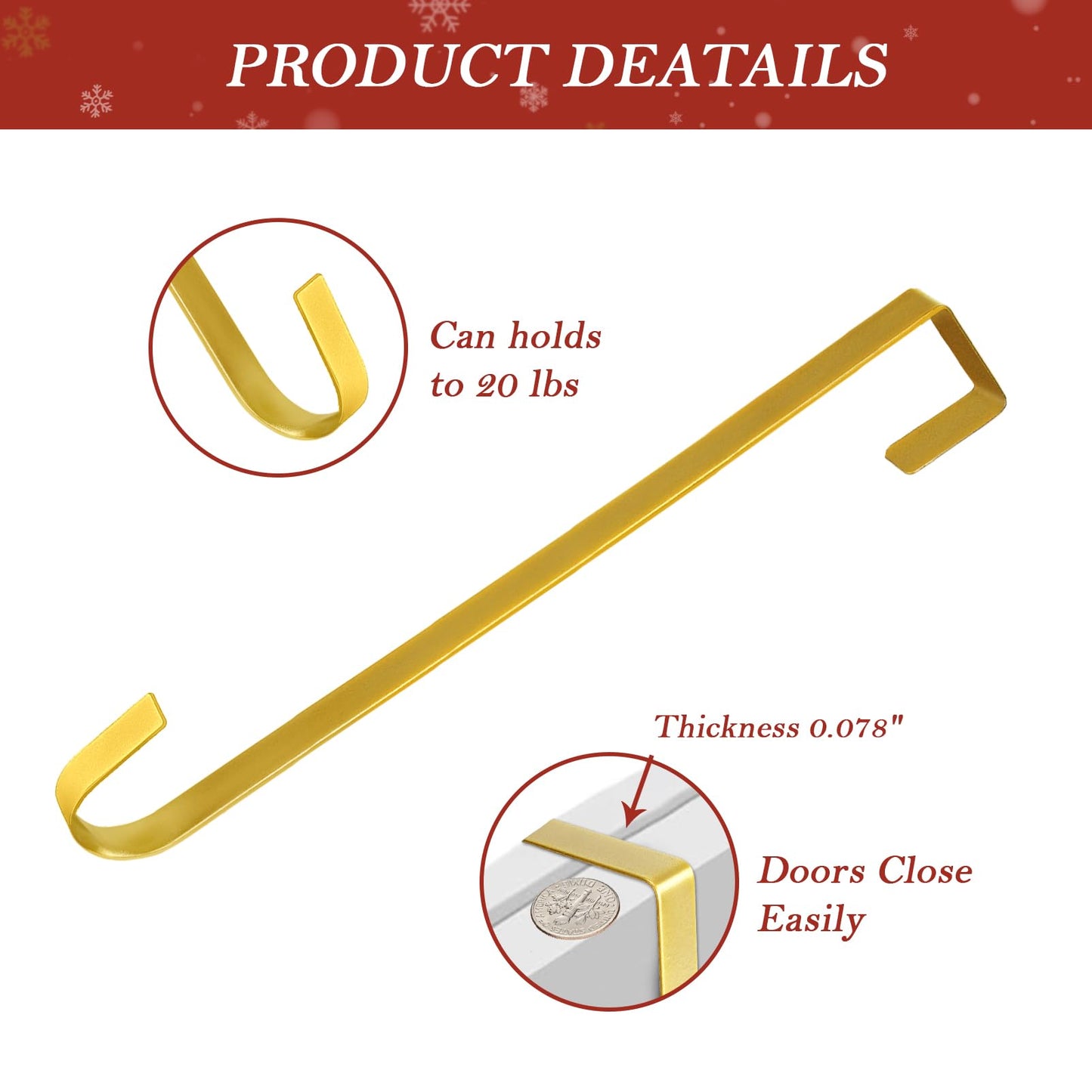 12" Metal Wreath Hanger for Front Door, Tools-Free Wreath Hanger Heavy Duty, Over-the-Door Hooks for Hanging Welcome Sign, Wreath Holder for Easter, Halloween, Fall, Christmas Decorations(Gold)