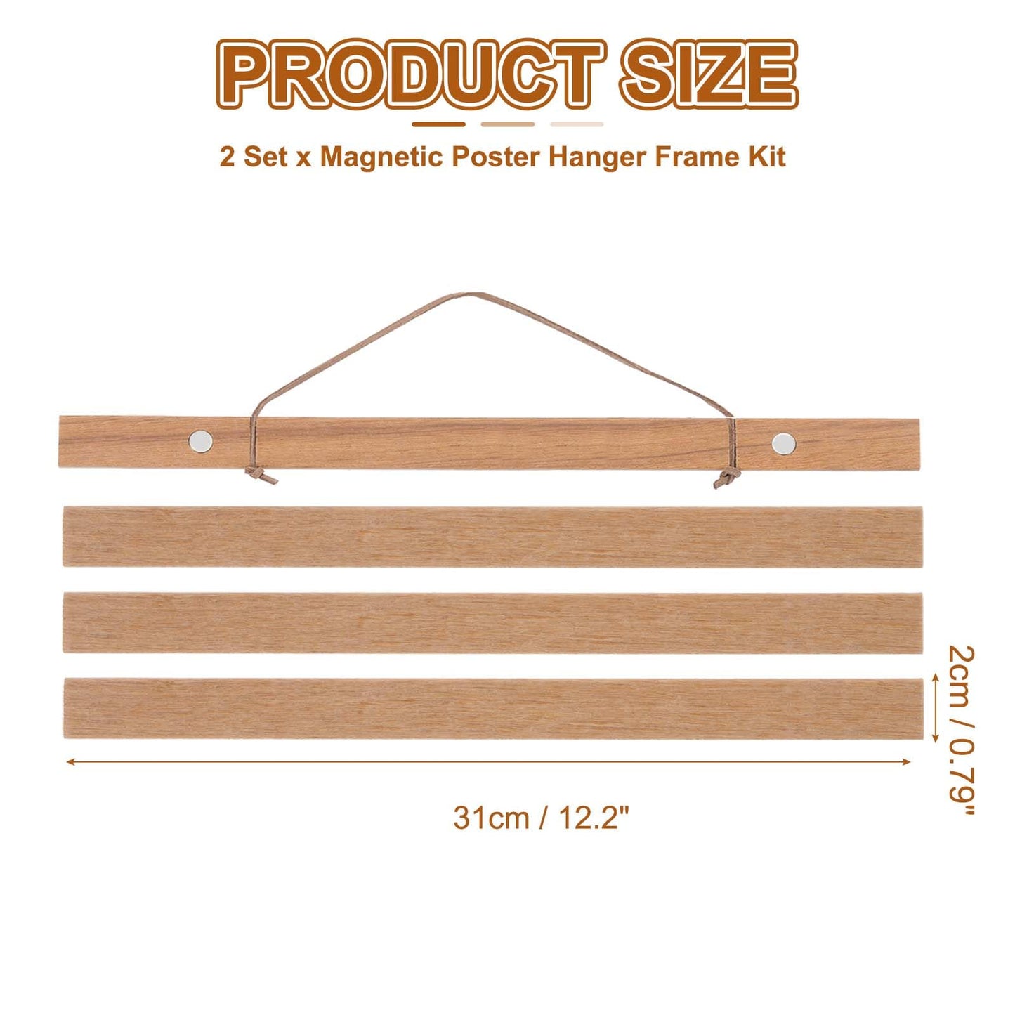 PATIKIL 2 Set Magnetic Poster Hanger Frame 12 Inch Wooden Magnet Picture Hangers Frames Wide Hanging Kit for Photos, Pictures, Artwork, Maps, Brown