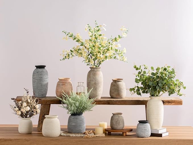 Ceramic Flower Vase, 12.5" Large Rustic Farmhouse Vases Home Decor Tall Pottery Decorative Pampas Vase for Table Living Room Entryway Mantel Bookshelf Bedroom Bathroom Kitchen - W
