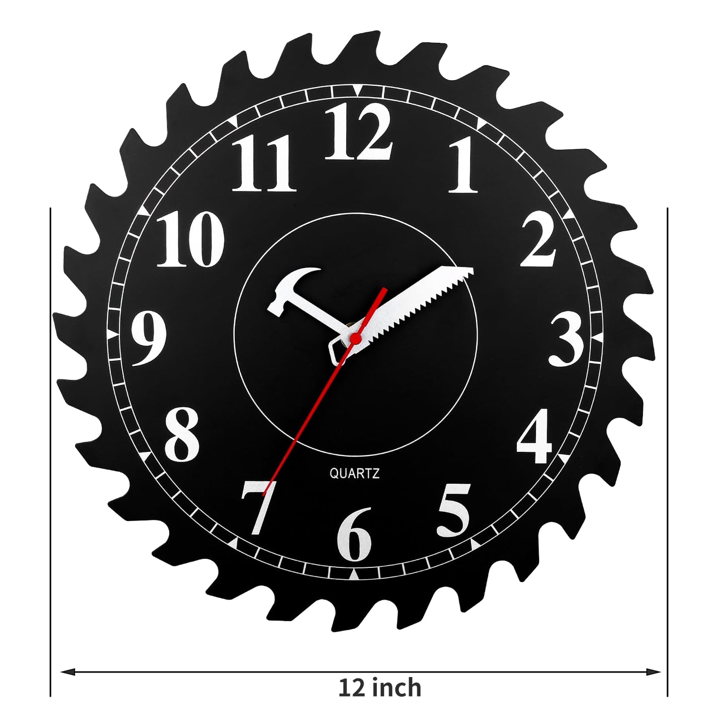 CIGERA 12 Inch Wall Clock with Circular Saw Blade Dial, Handsaw and Hammer Pointer,Great Decor for Home,Workshop and Man Cave (Black)