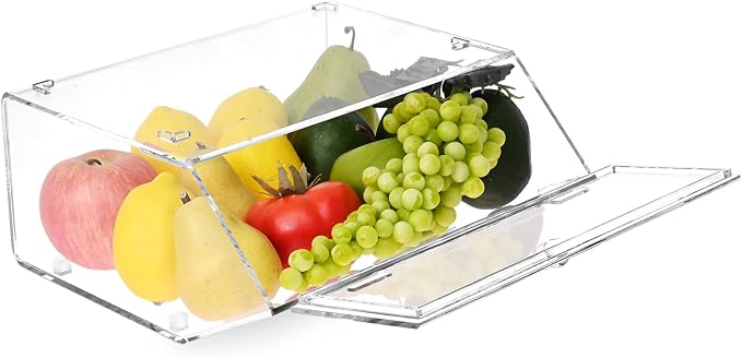 Ikee Design Acrylic Stackable Bakery Case Kitchen Pastry Container Display, Organizer Storage Holder Stand for Bagels, Bread and Muffins with A Hinged, Slanted Door, 11.75" W x 10.25" D x 5.5" H
