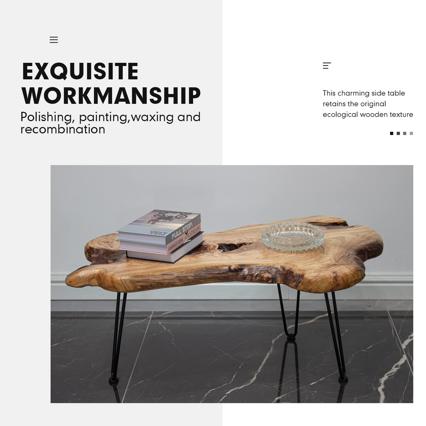 BTEOBFY Handcrafted Edge Coffee Table | Natural Wood with Unique Organic Shape | Metal Hairpin Legs for Living Room, Side Table & Boho Decor,Clear Lacquer Finish