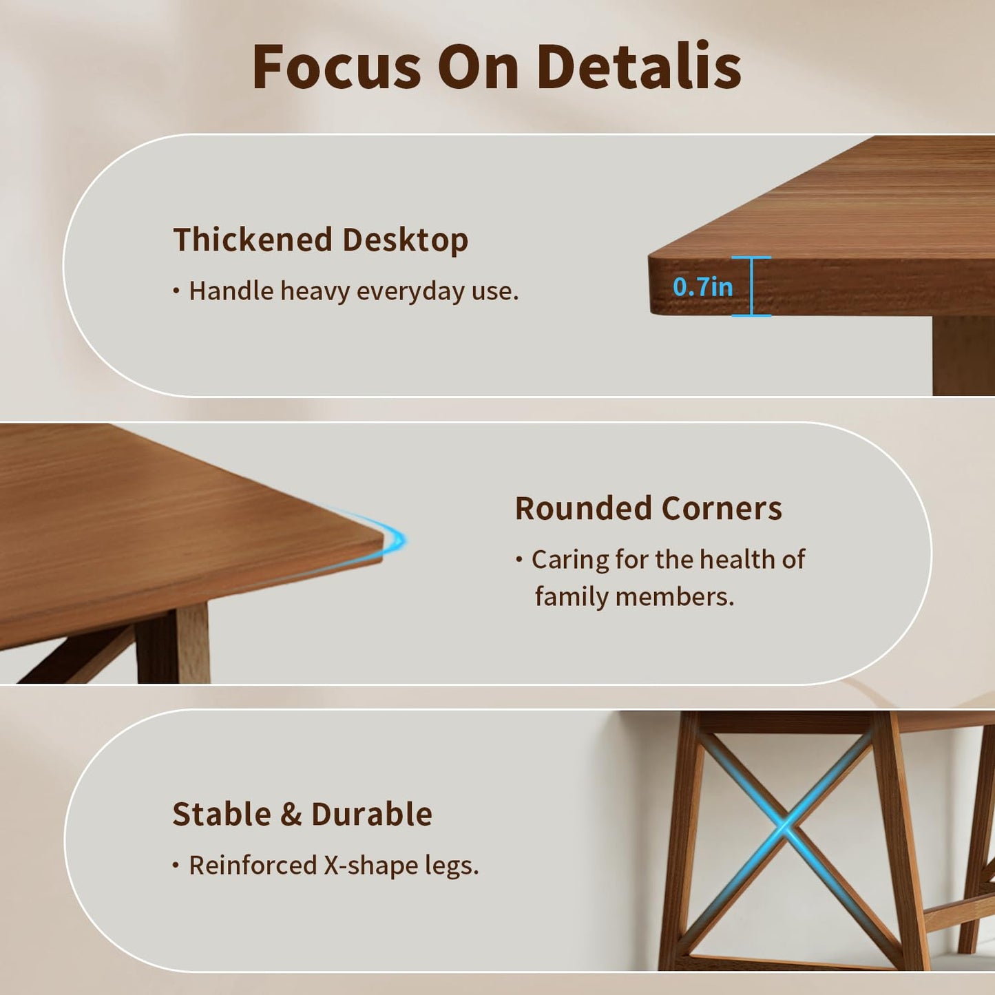 NELYE Modern Solid Wood Desk - 54" Simple Computer Table for Home Office Study Writing Workstation in Walnut, 54" W x 24" D