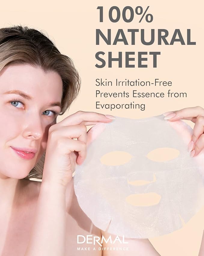 DERMAL Korean Collagen Face Mask ??Hydrating & Soothing Sheet Mask with Panthenol ??Hypoallergenic Calming Moisture Care for All Skin Types ??16 Combo Pack A