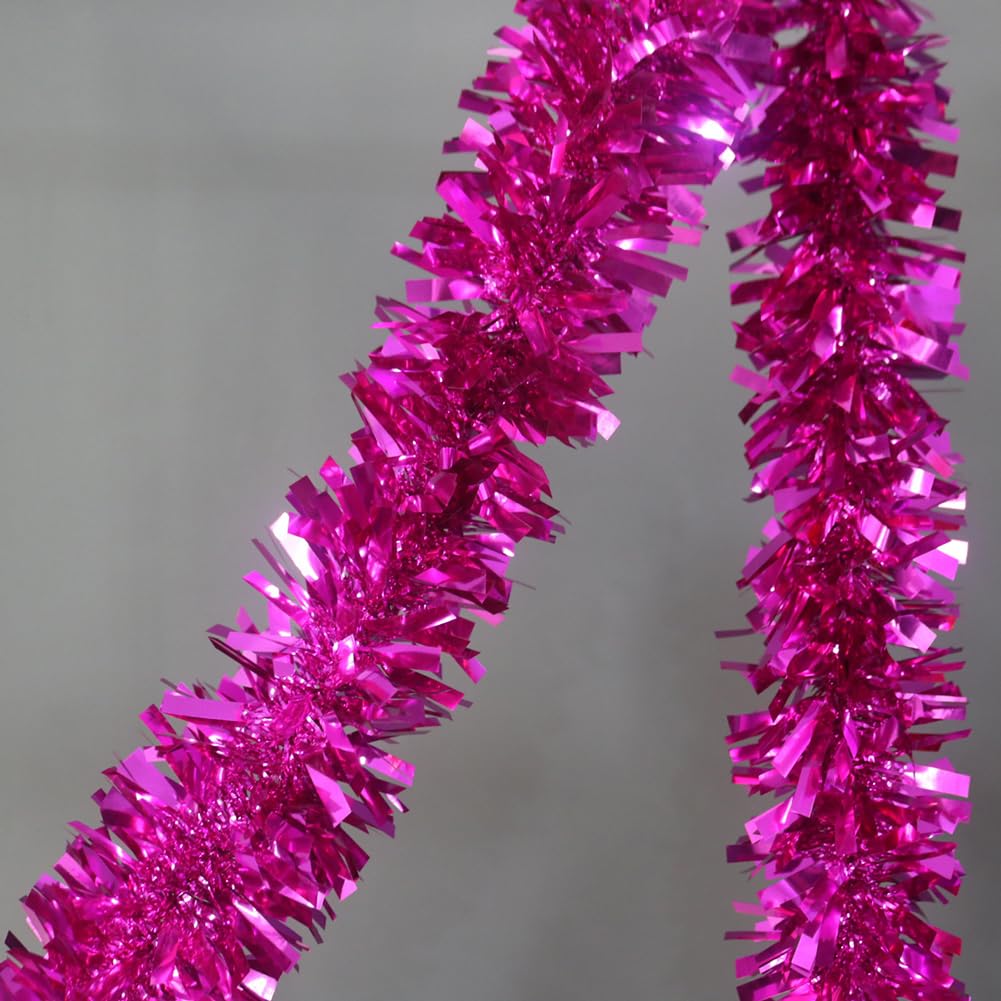 33Ft Christmas Tinsel Garland Shiny Thick Rosy Tinsel Decor Xmas Tree Decorations Metallic Twist Foil Garland for Birthday Thanksgiving Day New Year Parties Indoor Outdoor Party Supplies - Rosy