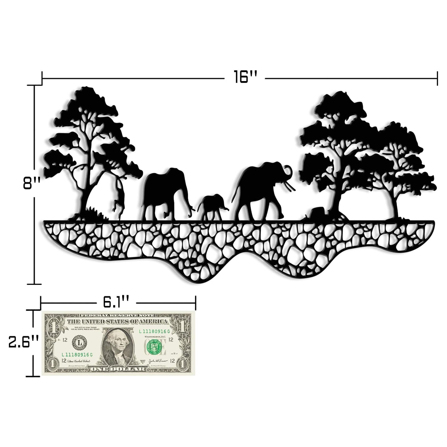 Maoerzai Elephant Family Metal Wall Art, Elephants Herd Metal Wall Decor, Modern African Wall Decor for Living Room & Home (Black - 16 x 8 Inch)