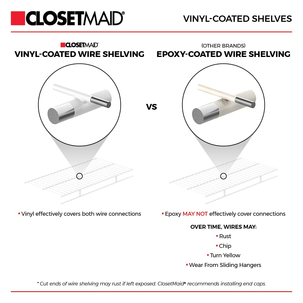 ClosetMaid ShelfTrack Wire Closet Organizer System, Adjustable from 5 to 8 Ft., with Shelves, Clothes Rods, Shoe Shelf, Hardware, Durable Steel, White
