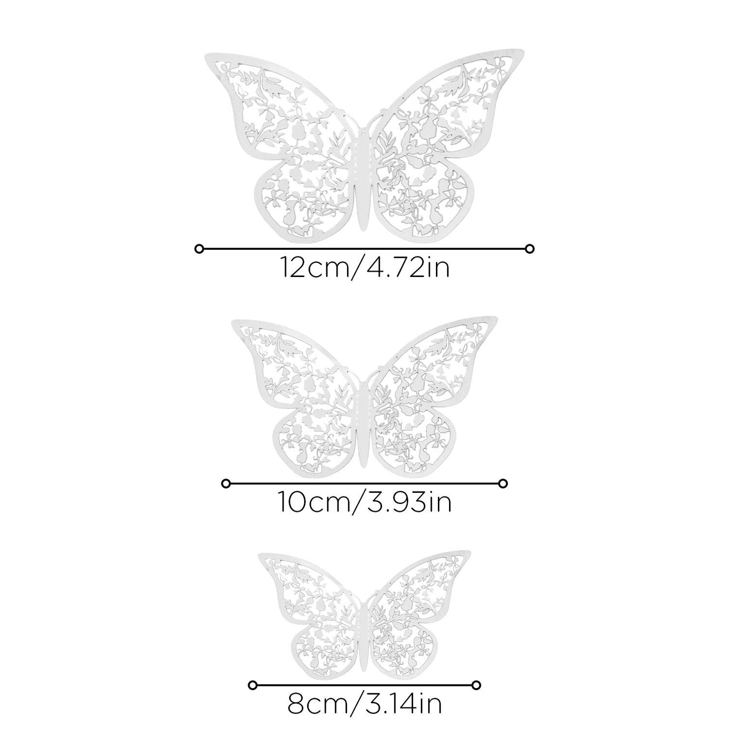 AIEX 24pcs 3D Butterfly Ornaments Removable Vivid Stickers with 3 Different Sizes (Silver)