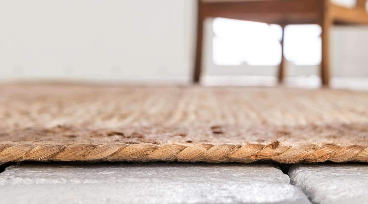 Hand Woven Jute Area Rug 8x10 Feet Rectangle - Handcrafted Braided Design, Indoor & Outdoor Reversible Natural Fiber Rug - Rustic Farmhouse Carpet for Living Room, Hallway, Bedroom (Natural, 8'x10')