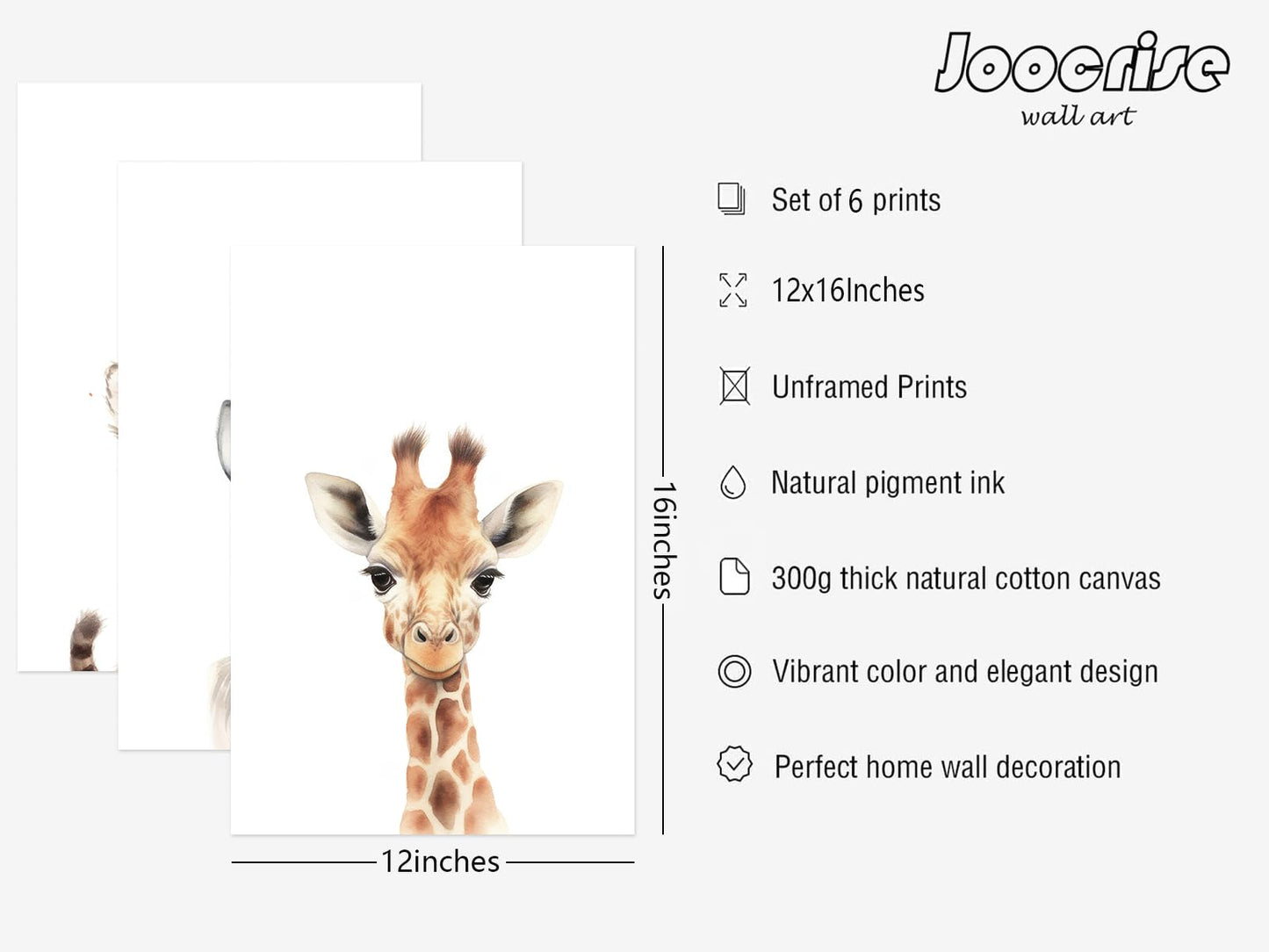 Safari Nursery Wall Art Decor Set of 6 Baby Animal Wall Art Kids Canvas Wall Art Safari Nursery Pictures Jungle Animal Prints Baby Boy Art Giraffe Painting for Room Bedroom 12x16 Inch Unframed