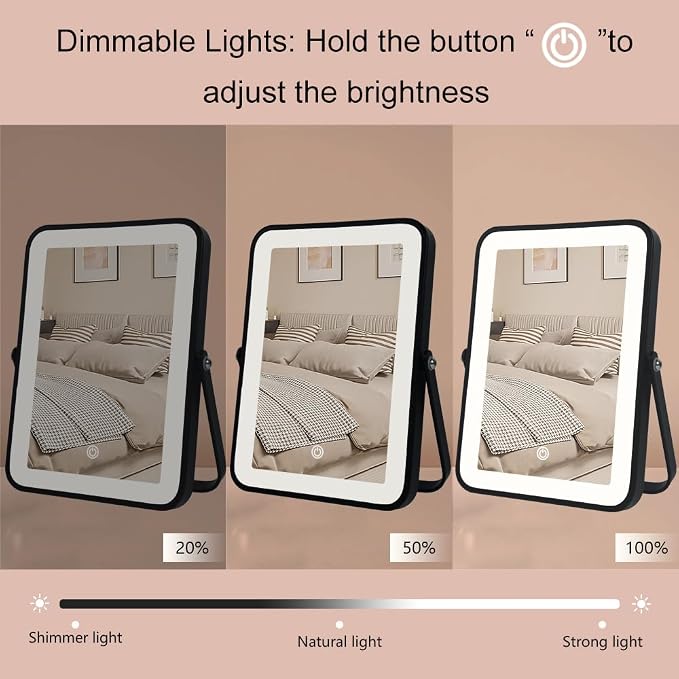 YEKKOPT Rechargeable Makeup Vanity Mirror with Lights, Small Desk Makeup Mirror with Lights, 3 Lighting Modes, Dimmable Touch Screen, Tabletop Light up Mirror