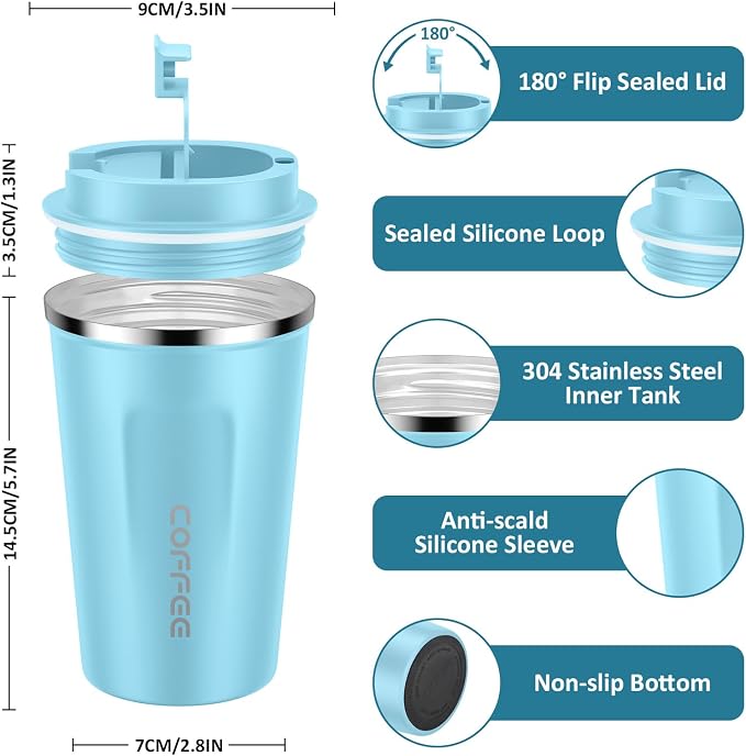 CS COSDDI 12 oz Stainless Steel Vacuum Insulated Tumbler - Coffee Travel Mug Spill Proof with Lid - Coffee Cups for Keep Hot/Ice Coffee,Tea and Beer