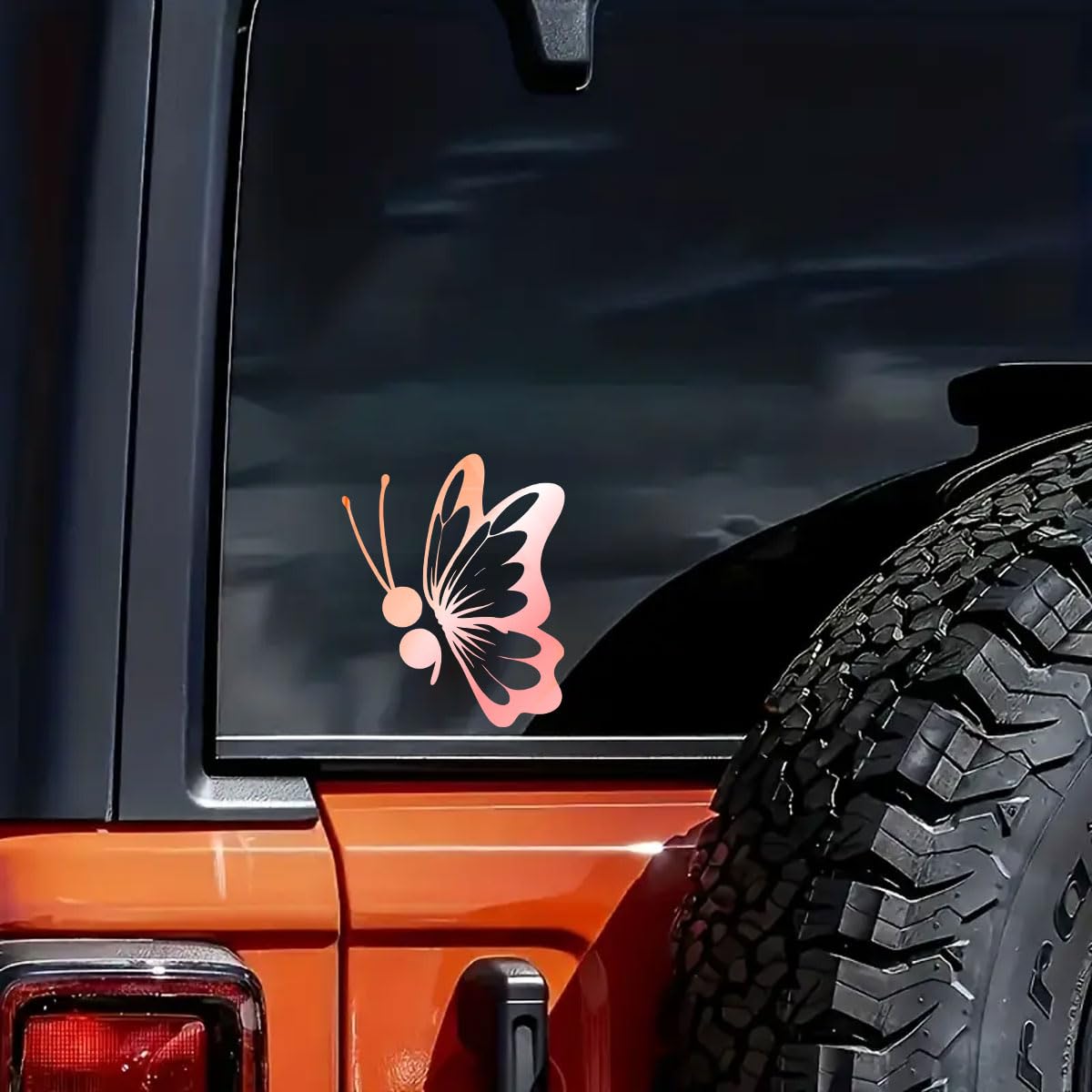 3 Pcs UV DTF Funny Car Decals, Rearview Mirror Window Bumper Decoration, Waterproof Aesthetic Stickers for Cars Trucks SUVs Motorcycles (Semi Colon Butterfly 2 - Holo Rose Gold)