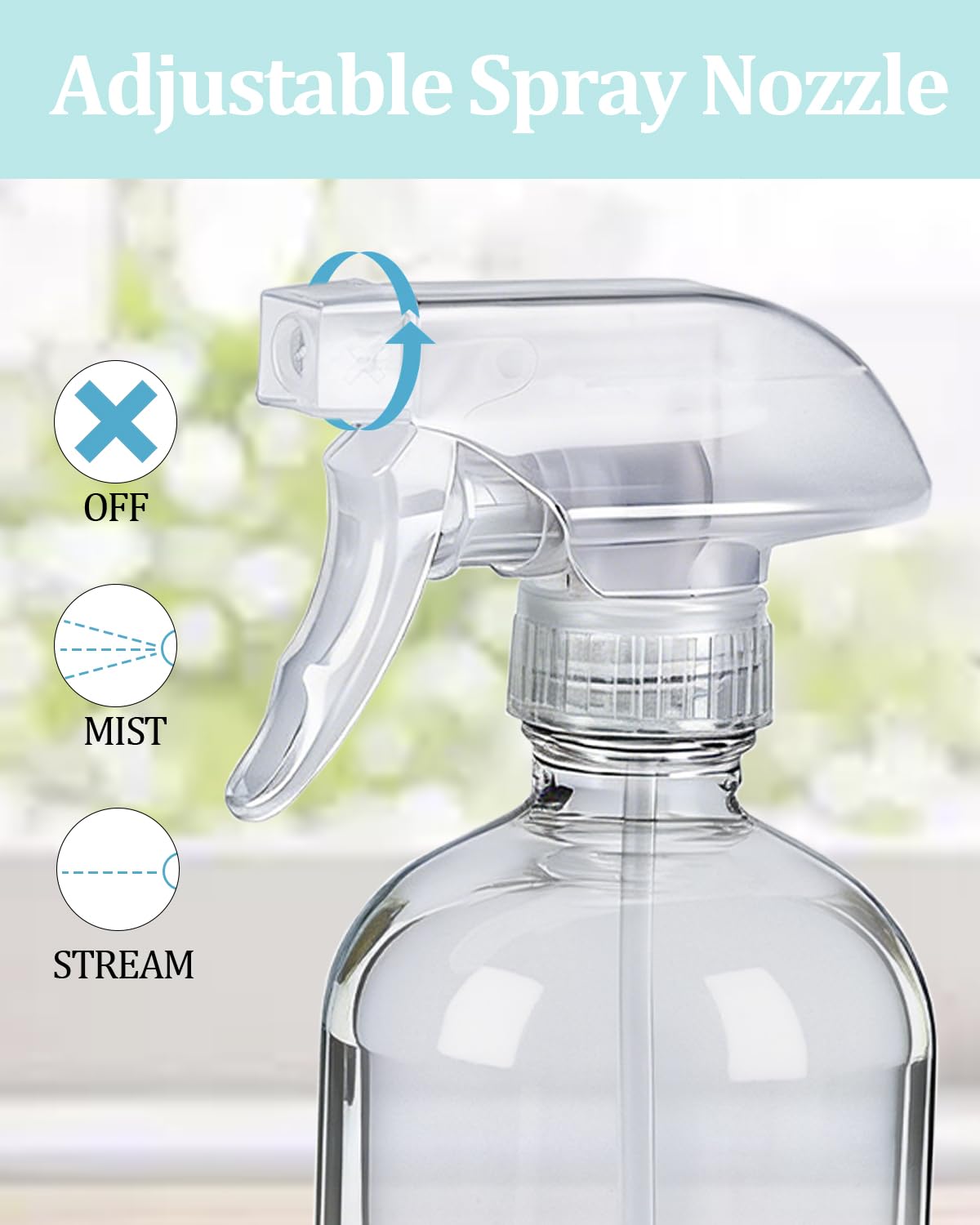 2 Pack 360° Glass Spray Bottles with Silicone Sleeve, 16 oz Empty Refillable Containers with Adjustable Spray Nozzles, Spray Bottles for Hair, Cleaning Solutions and Plants White