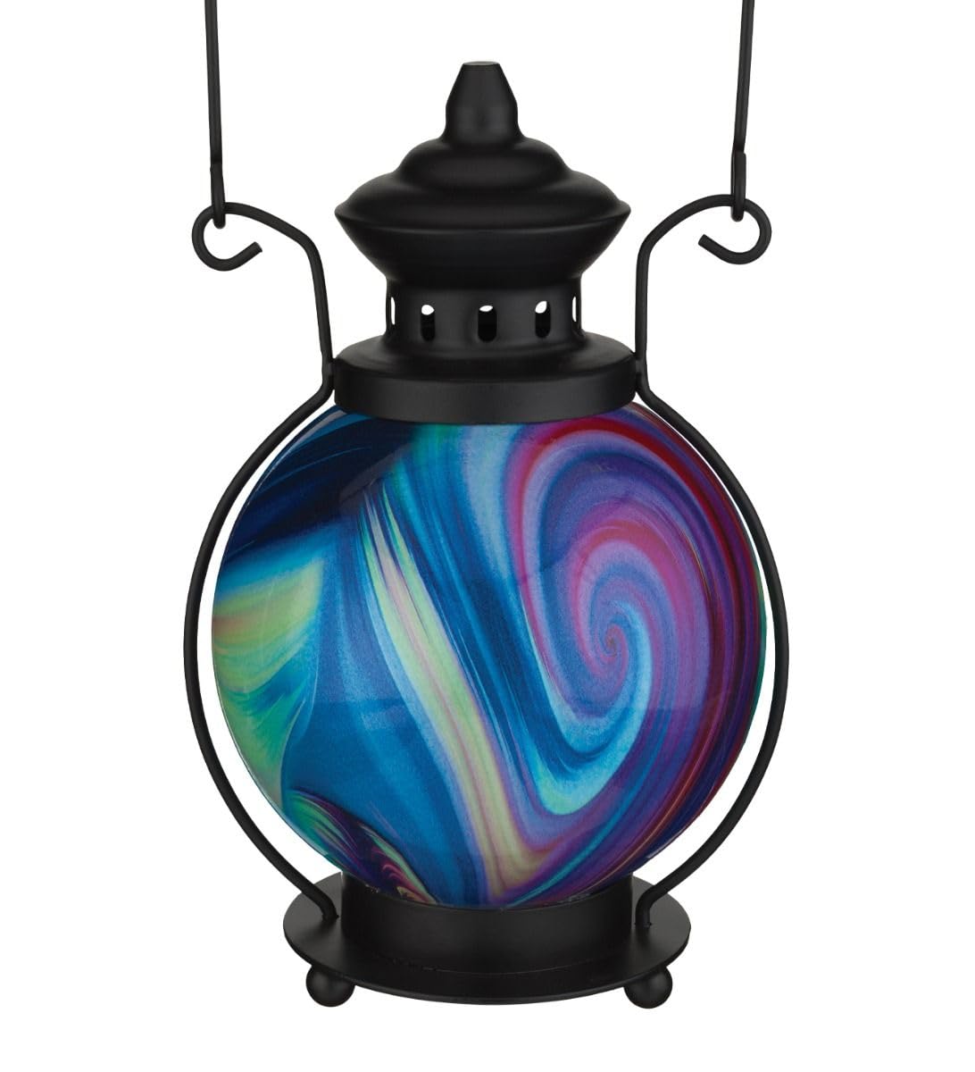 Regal Art & Gift Decorative LED Lantern for Home Décor | Metal and Glass Indoor Accent Light | Swirl Design Table Lantern for Living Room, Bedroom Ambient Lighting - Purple