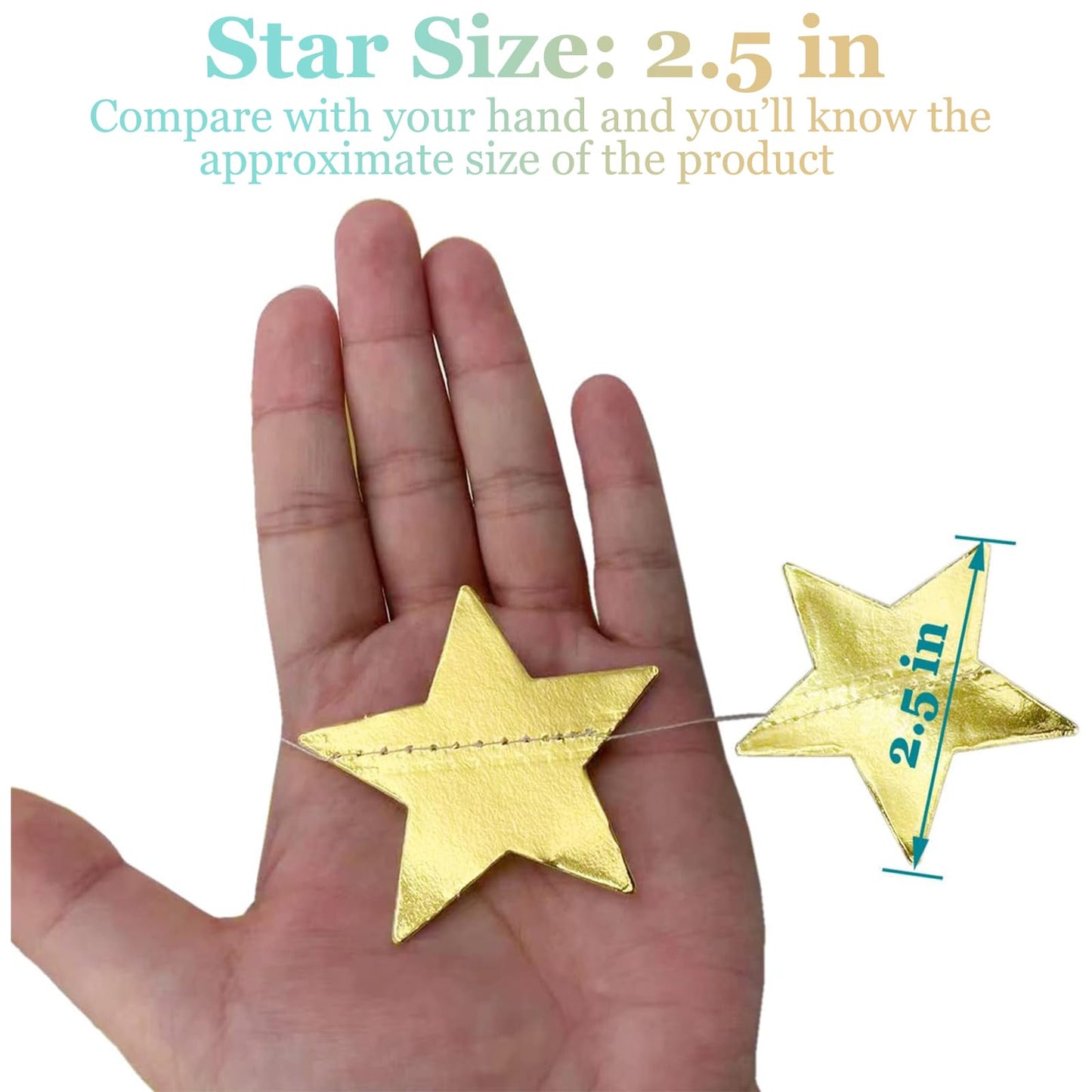 Yzurbu 130ft Gold Star Garland, 10 Strings Double Side Hanging Sparkly Paper Star Banner Decorations for Birthday Wedding Bachelor Baby Shower Christmas Bachelorette Party