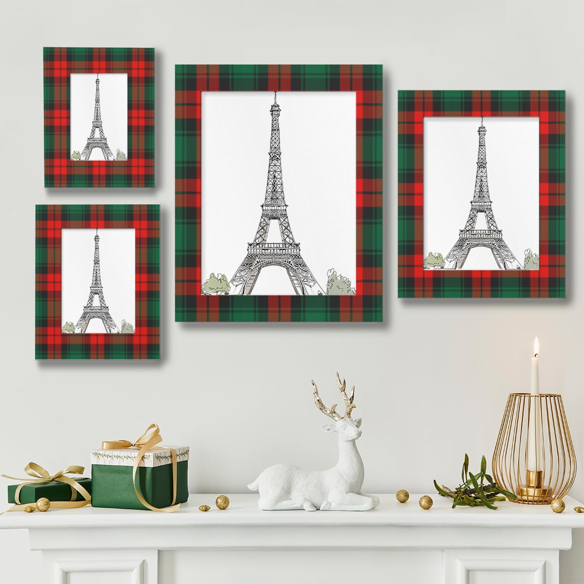 POFATO Christmas Plaid Pattern 5x7 Picture Frame Wooden Picture Frames for Wall Hanging & Tabletop Decor Display 5x7 or 5x5 Picture Collage Family Weddings Christmas Photo Frame for Gift