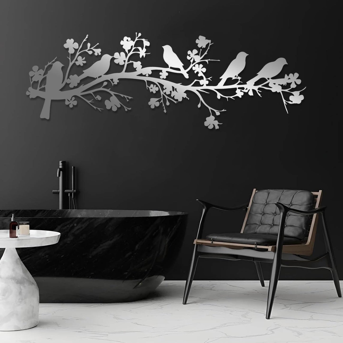 vinwipe Birds on Branch Metal Wall Decor, Metal Birds Wall Art, Bird on Flower Branch Wall Art, Nature Wall Decor, Flowers Wall Decoration, Farmhouse Bedroom Wall Hanging (Gold, 48"x16"/121x42cm)
