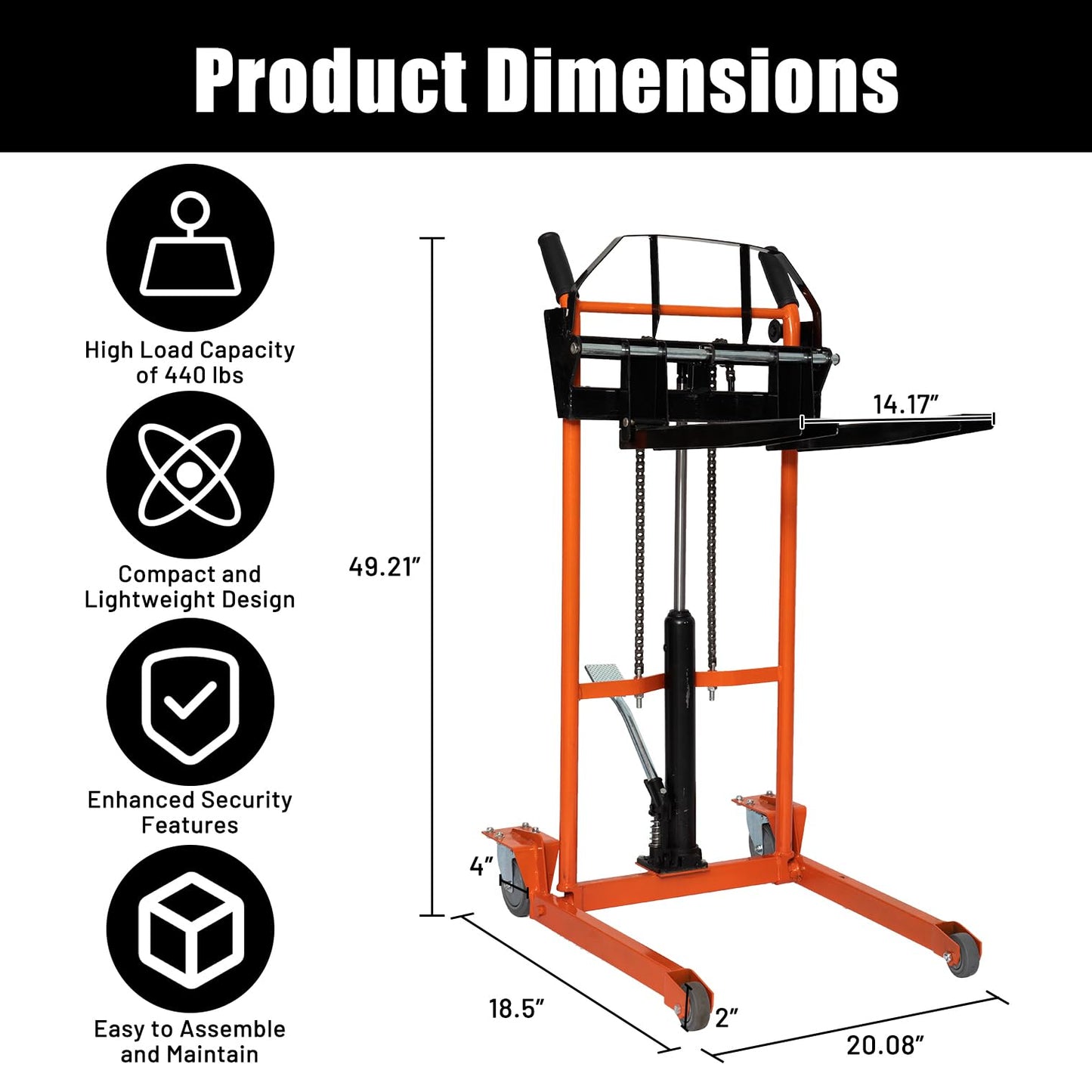 Reykilor Hydraulic Material Lift Winch Stacker w/Wheels, Foldable Forklift Pallet Stakcer, Heavy Duty Rolling Manual Lift Table, Adjustable Pallet Truck Carrier Dolly Fork Lift for Warehouse Garage