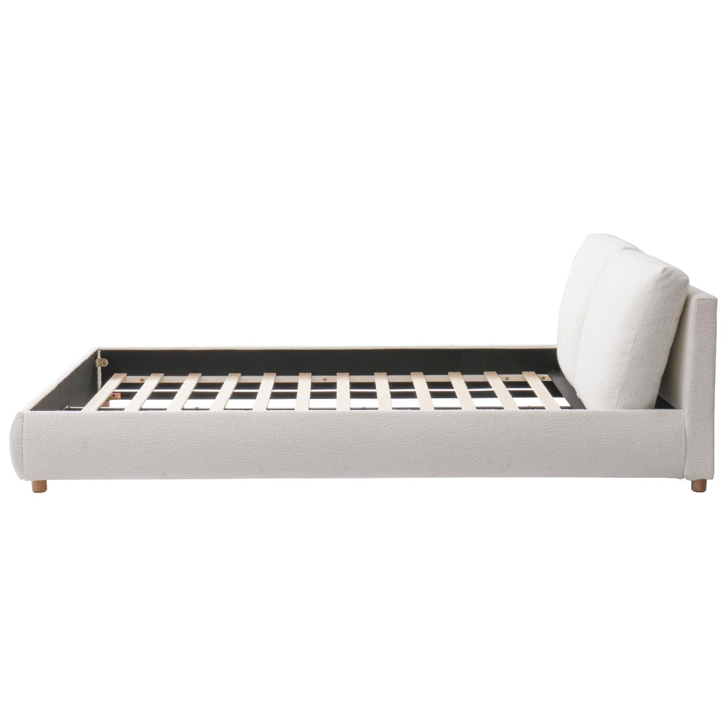 Christopher Knight Home Hazel Queen Size Bed Frame, Upholstered Platform Bed, Soft Boucle Queen Headboard, Removable Pillows Headboard, Wood Slats Support, No Box Spring Needed, Easy Assembly, White