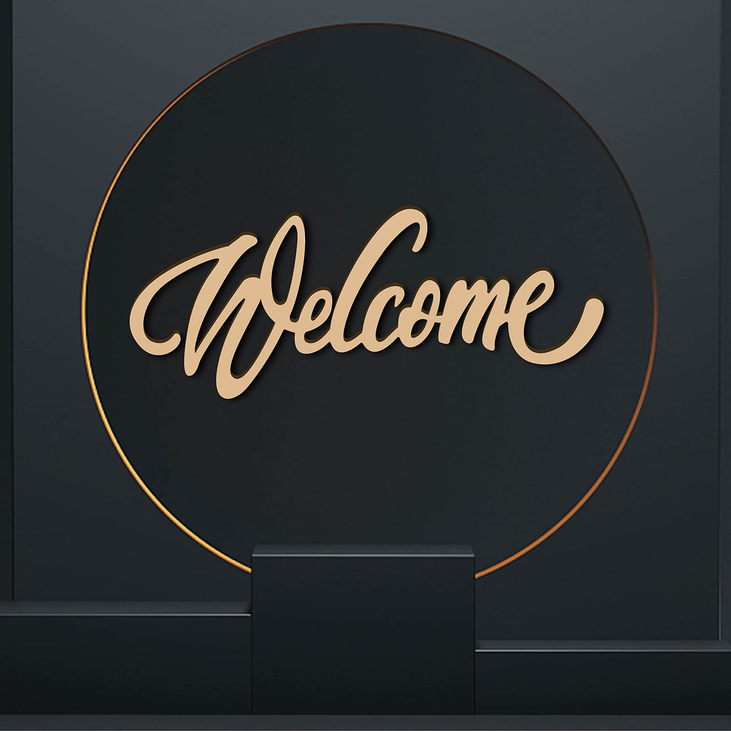 CREATCABIN Laser Cut Wood Sign Wall Art Welcome Letter Sign Decorative Wall Sculpture Hanging Decor Unfinished for Housewarming Door Wall Room Decoration 11.8" x 4.7"