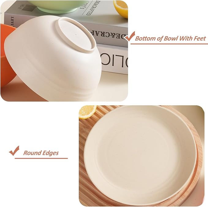 18pcs Wheat Straw Dinnerware Sets Service for 6 SANLUNS Unbreakable Reusable Dinnerware Set Kitchen Cups Round Plates and Bowls Sets Microwave Dinnerware Set for Kitchen Travel Camping