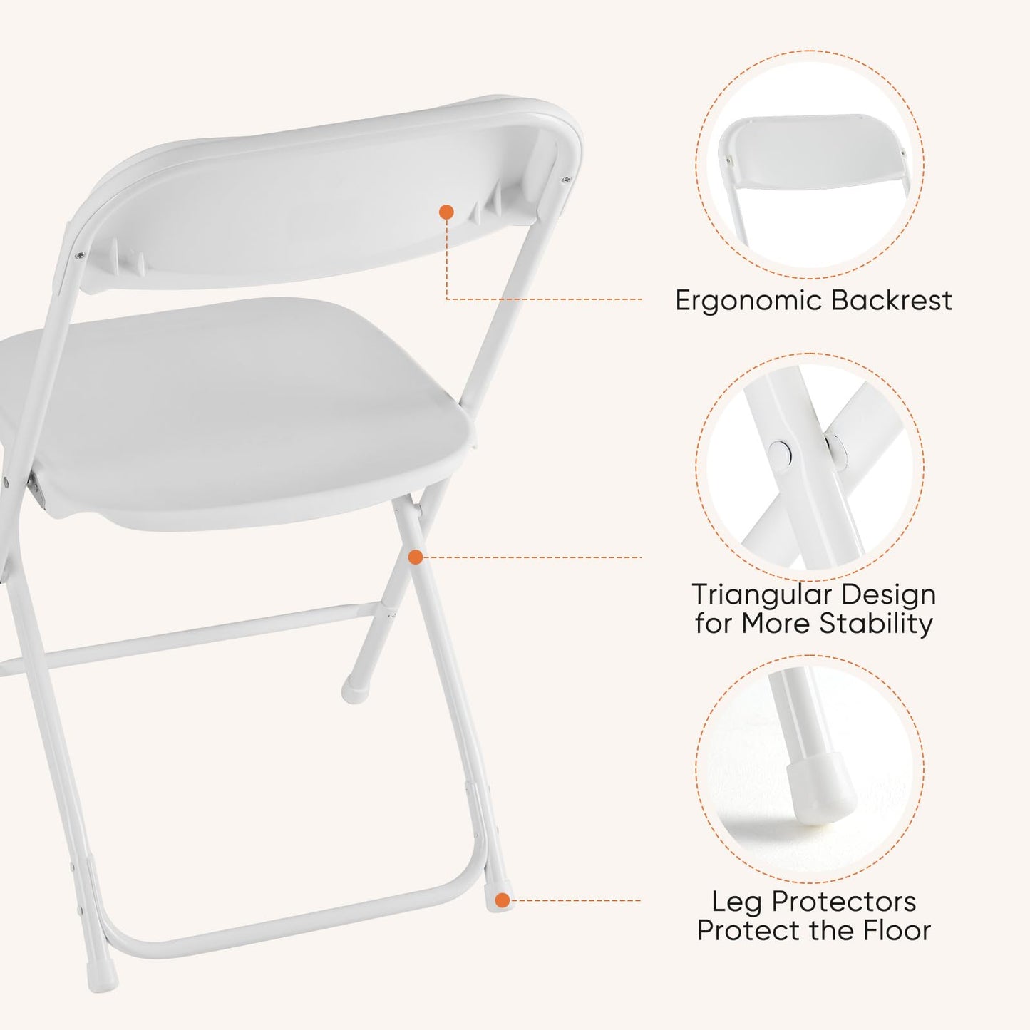 DUMOS Folding Chairs Sets of 20, 330lbs Capacity Plastic Stackable Home Office Chair, Portable Fold Up for Indoor Outdoor, Patio, Camping, Garden, Party, White