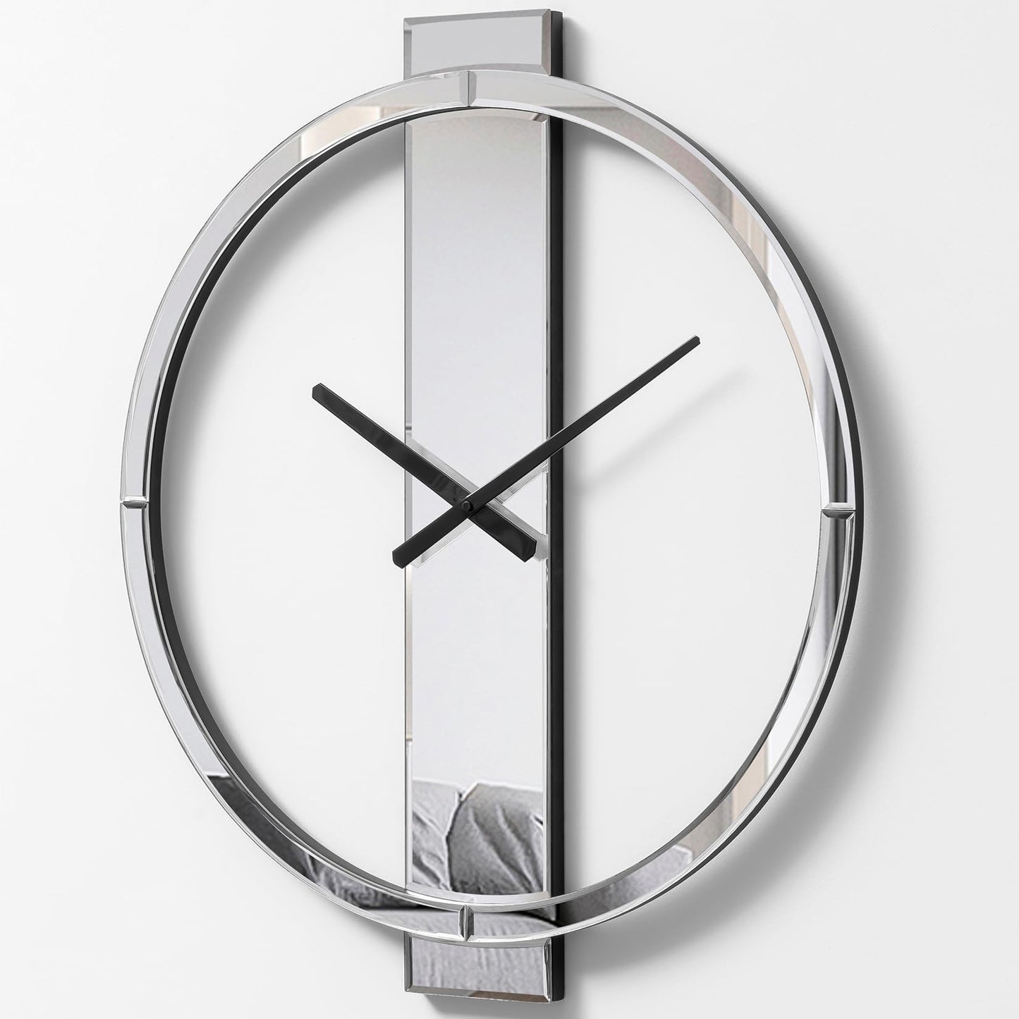 SHYFOY Wall Clock Decorative Large Clock Living Room Decor - 23" Big Clocks All Mirror Glass Finish, Modern Clock for Wall Round Wall Decor for Office Bedroom Fireplace