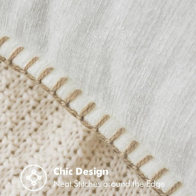 MIULEE Pack of 2 Pillow Covers 20x20 Inch Pure White Farmhouse Decorative Throw Pillow Covers with Stitched Edge Soft Chenille Solid Dyed Couch Pillow Covers for Sofa Bed Living Room
