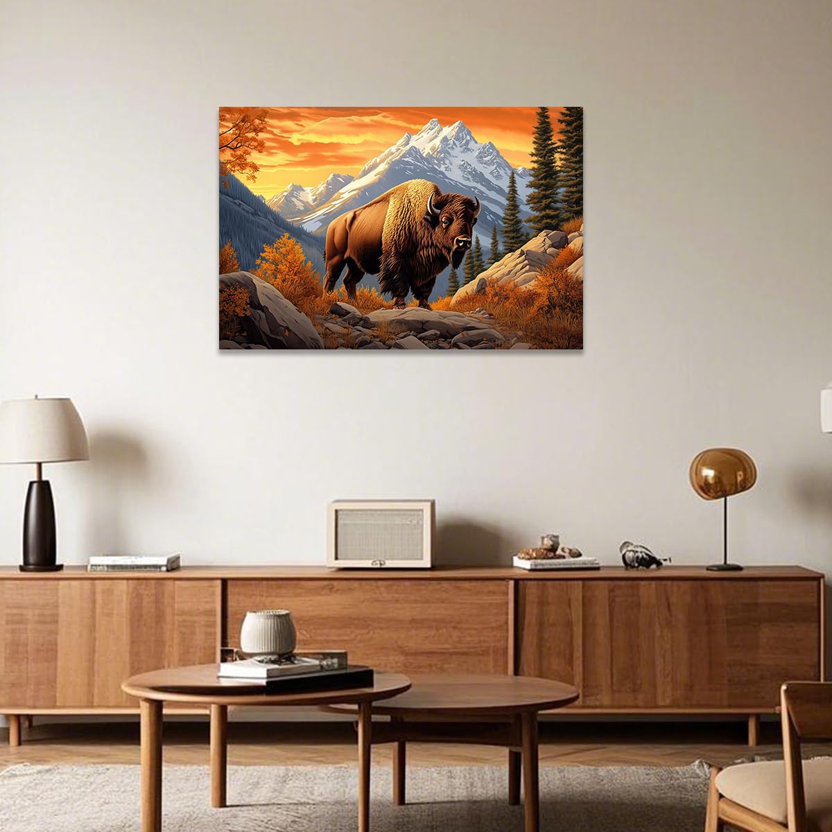 CCWACPP Buffalo Bison Canvas Wall Art Prints Wildlife Cow Pictures Cabin Buffalo Decor for Living Room Bedroom Home Office Decor Framed (12.00" x 18.00")