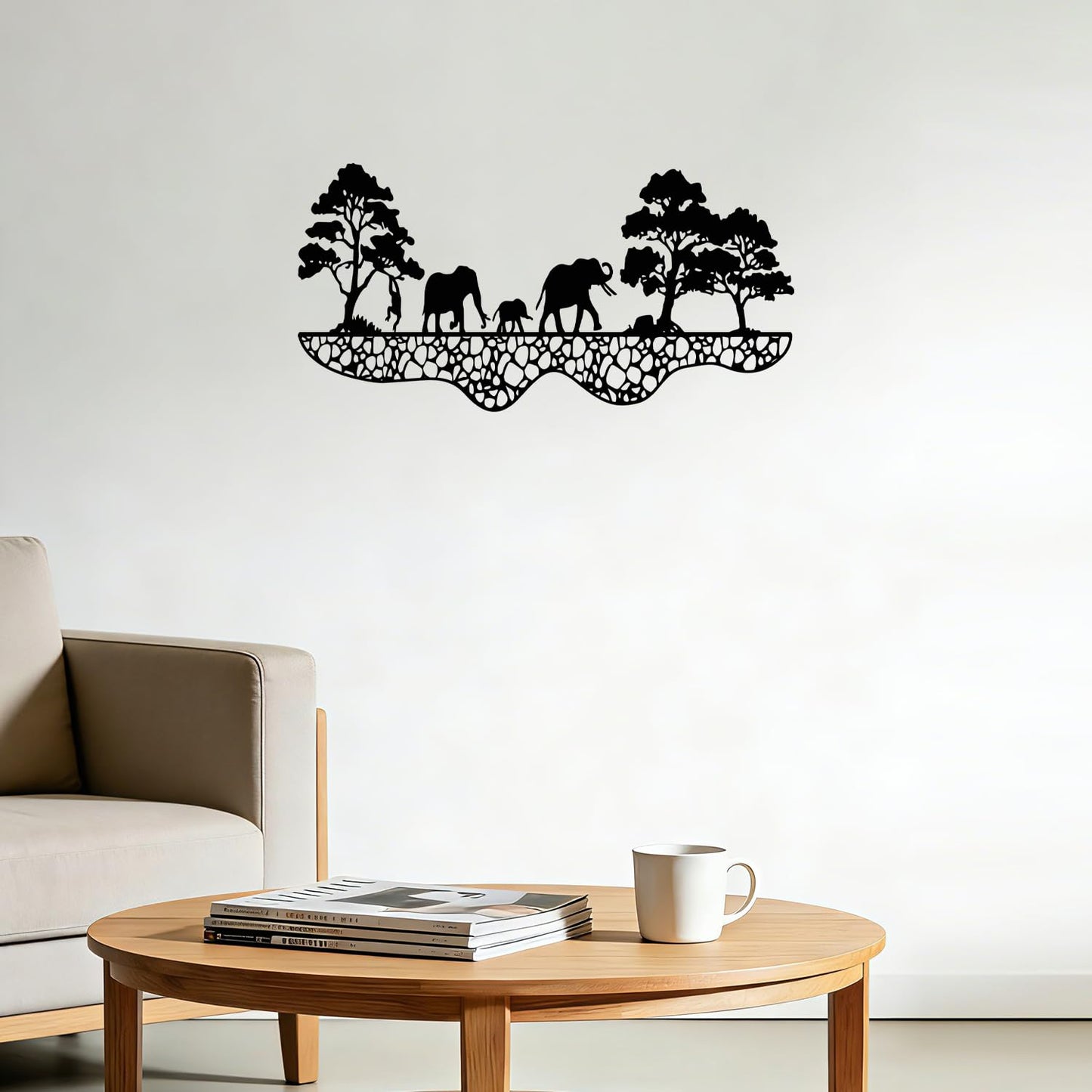 Maoerzai Elephant Family Metal Wall Art, Elephants Herd Metal Wall Decor, Modern African Wall Decor for Living Room & Home (Black - 16 x 8 Inch)