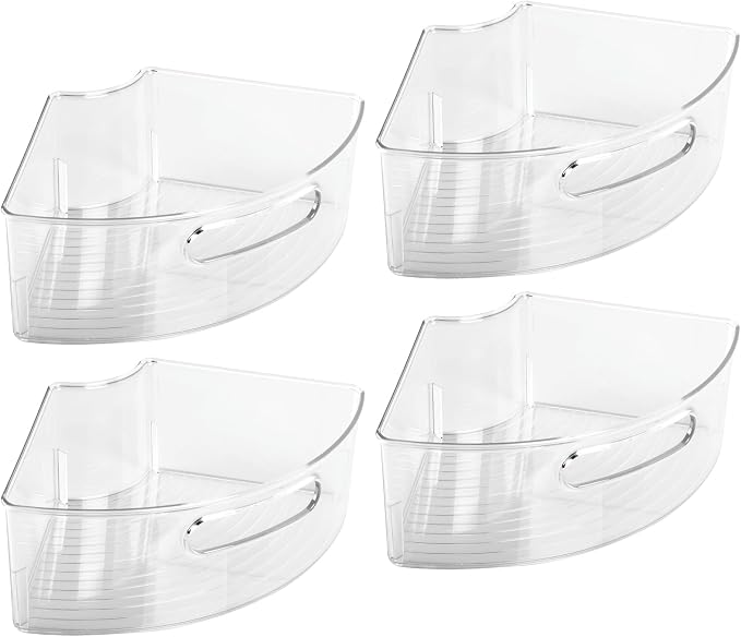 iDesign Plastic Lazy Susan Cabinet Storage Bin, 1/4 Wedge Container for Kitchen, Pantry, Counter, BPA-Free, 12.5 in x 6.75in x 4in Set of 4, Clear