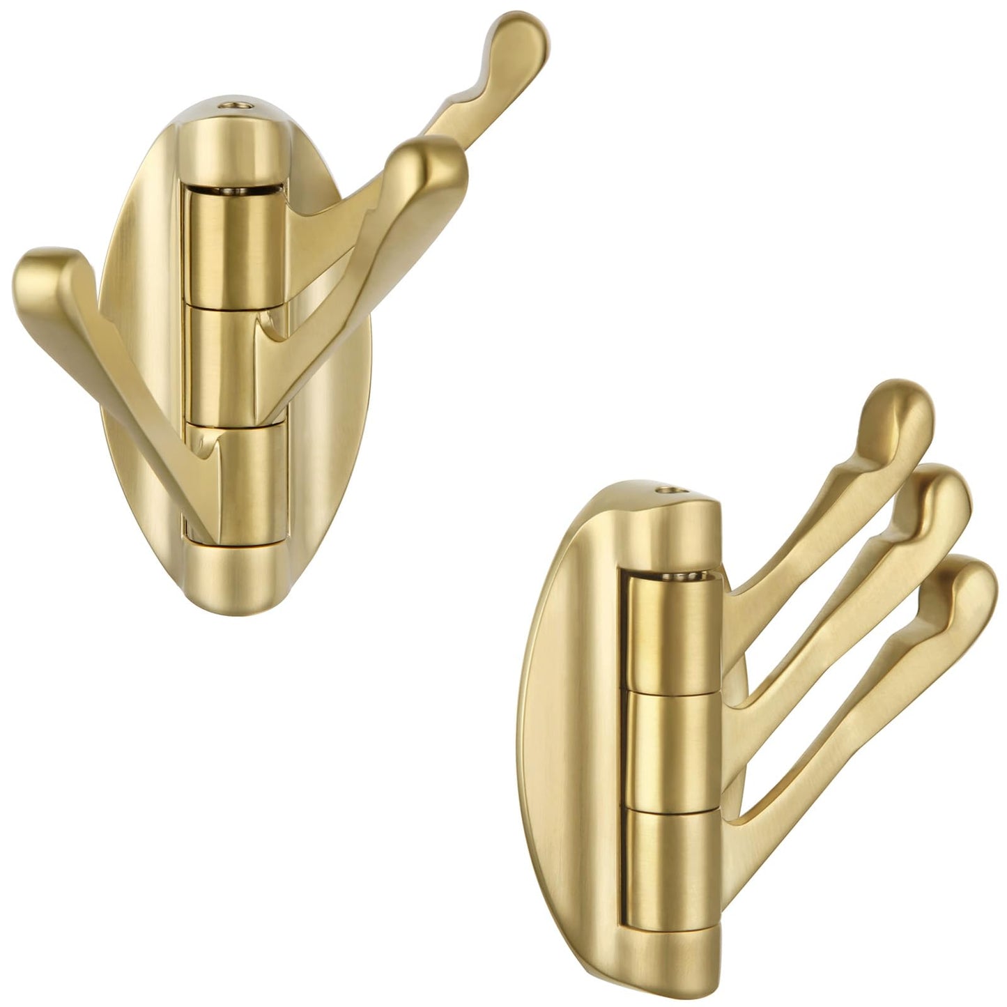 Angle Simple Swivel Towel Hook Brushed Gold 2 PCS, Metal Folding Bathroom Hook, Bath Towel Holder, Heavy Duty Robe Clothes Hanger for Bathroom RV Wall Mount