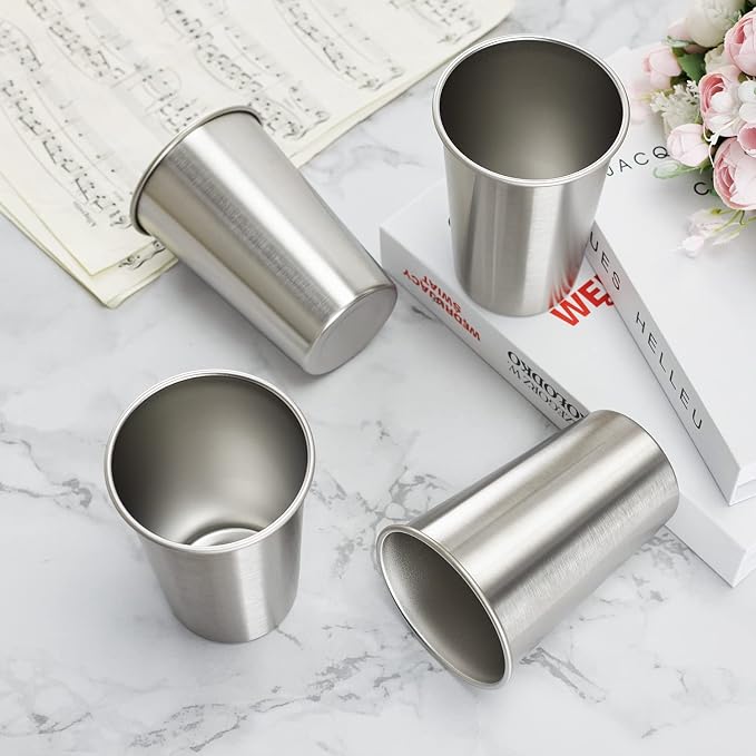 16 Pack 16oz Stainless Steel Pint Cup,Healthy Unbreakable and Stackable,Metal Drinking Glasses
