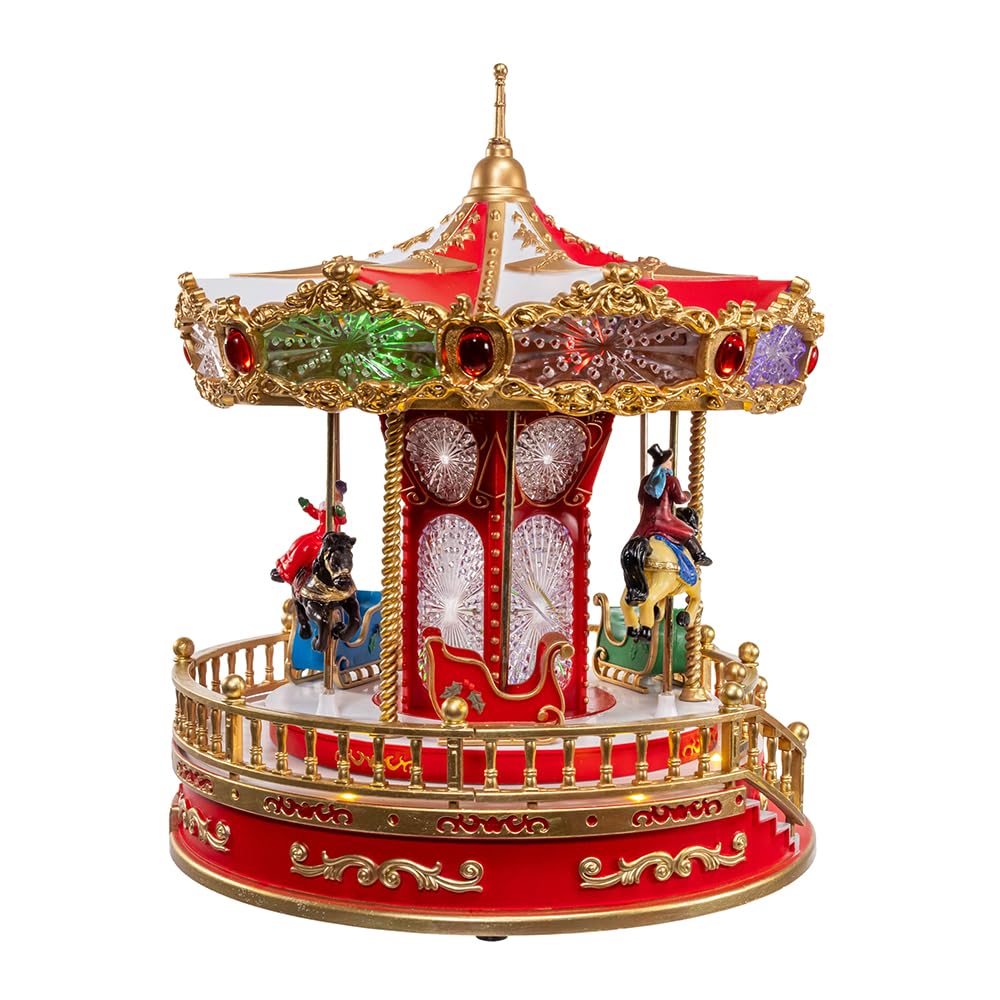 Kurt Adler 11.1-inch Battery Operated Multicolor LED Lighted Musical Santa Carousel with Motion Table Piece