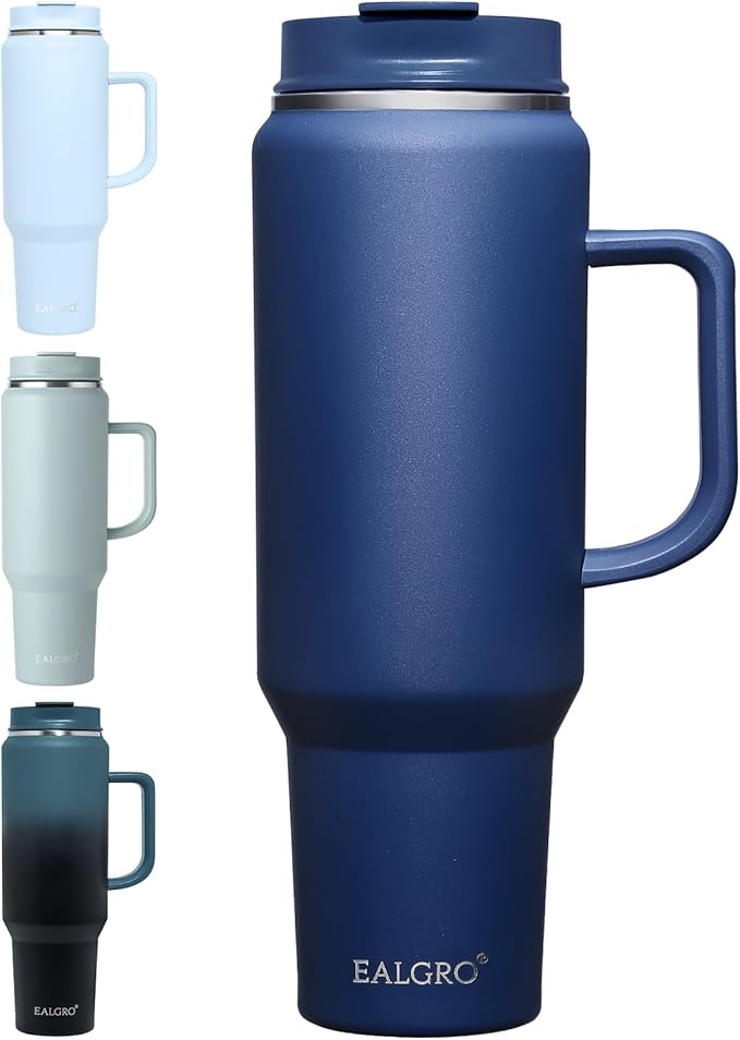 EALGRO 50 oz Tumbler with Handle, Insulated Tumblers with Lid and Straw, Large Metal Sports Water Bottle Jug, Thermal Stainless Steel Travel Coffee Mug Cup, Navy