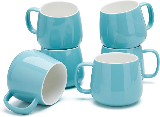 Teocera Coffee Mugs Set of 6-12oz Chip-Resistant Ceramic Cups with Ergonomic Handle | Dishwasher & Microwave Safe Turquoise Mugs | Keeps Beverage Hot, Perfect for Family Kitchen & Holiday Gifts