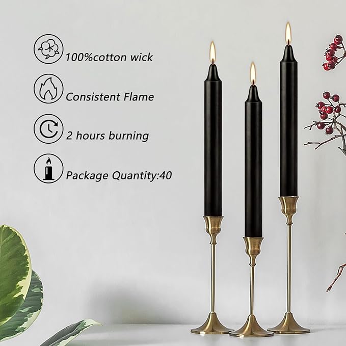 Set of 40 Black Candles ??Spell Chime Candles for Halloween, Rituals, Prayer, Birthdays, Meditation, Altar - 4 Inch Tall, Unscented