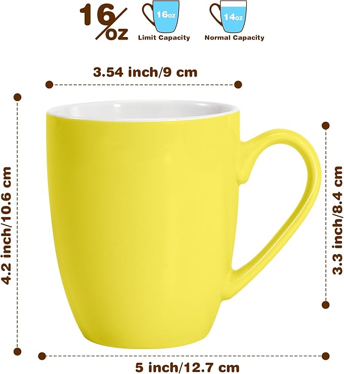 Urbanstrive 16 oz Large Coffee Mug with Handle Tea Cup Novelty Coffee Cup Idea Gift for Men Women Office Work (Yellow)