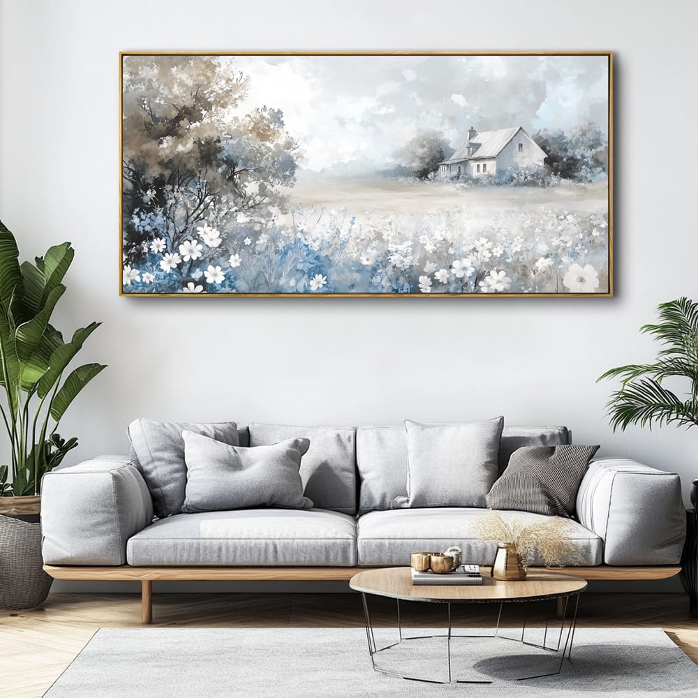 Landscape Abstract Wall Art - Large Framed Canvas Painting for Living Room, Bedroom, Modern Artwork Decor - 40x20 Inch Ready-to-Hang