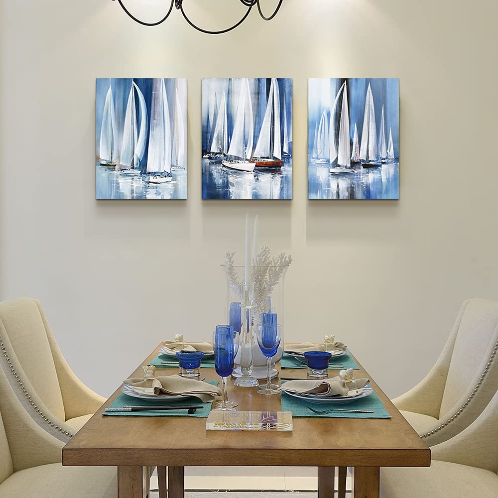 3 Piece Framed Canvas Wall Art For Living Room Bathroom Bedroom Wall Art Decor Ocean Landscape Sailboat Abstract Canvas Painting Ready To Hang Office Home Decoration Sea Poster Pictures Wall Artworks