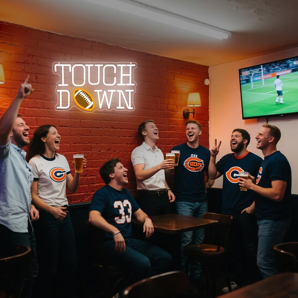 Football Neon Sign, Touch Down LED Neon Light Signs for Wall Decor Football Rugby Light up Sign Lamp for Party Bar Bedroom Pub Man Cave Decor Birthday Gift for Fans Dimmable USB Powered(16.2"*9.9")