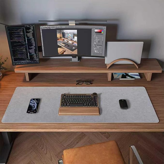 DawnTrees Felt Desk Pad,Keyboard Mat (35.8" x 11.8"),Large Felt Mouse Pad,Computer Desk Mat XL,Desk Protector for Office (Light Gray)