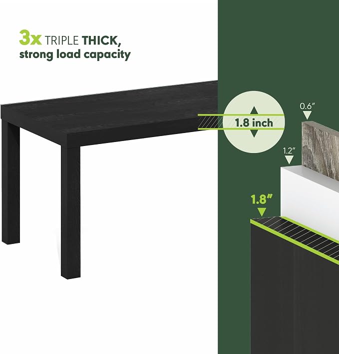 Furinno Classic Coffee Table, Modern Rectangle Coffee Table with 1.8 Inch Thick Tabletop, Side Table for Living Room, Home Office, Classic Black