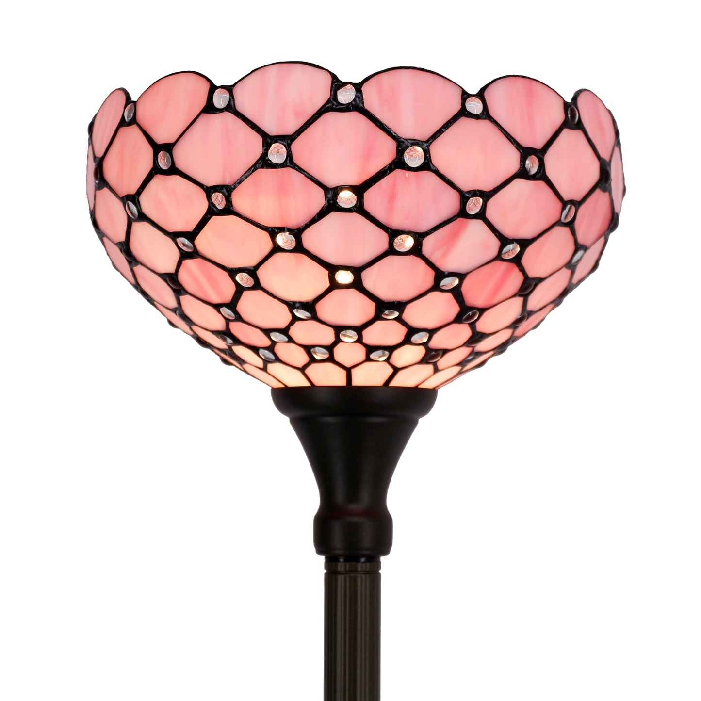 WERFACTORY Tiffany Floor Lamp Pink Stained Glass Pearl Bead Light 12X12X71 Inches Torchiere Standing Corner Torch Uplight Decor Bedroom Living Room Home Office S005P Series