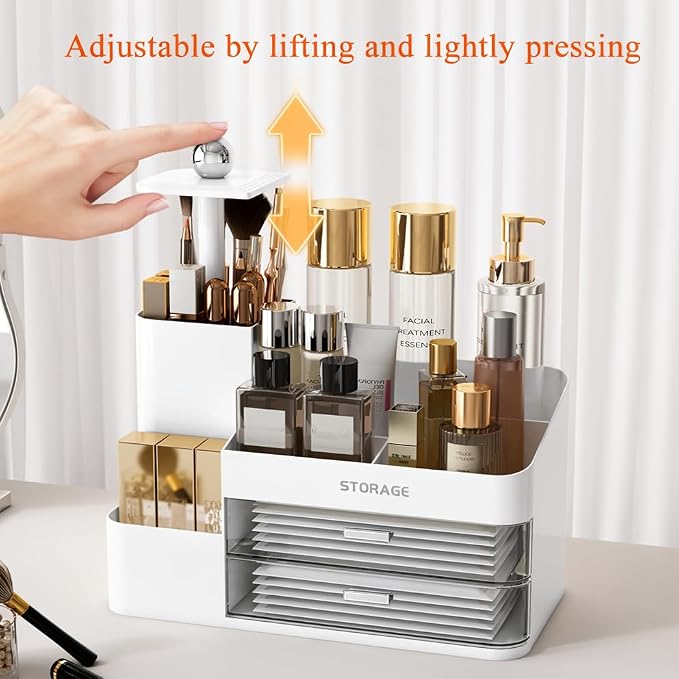 Large Makeup Organizer Countertop with Drawers, Make Up Organizer for Vanity, Makeup Storage Organizer Countertop Makeup Organizers for Skincare (Style2-White)