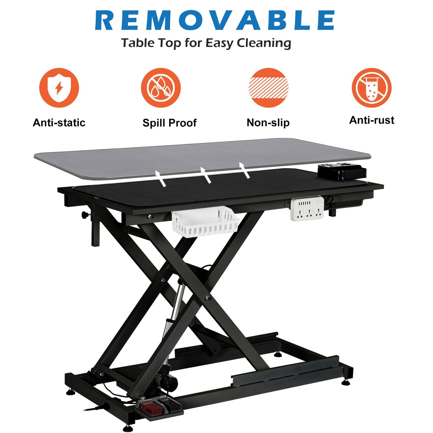 50 in Dog Grooming Table, Electric Hydraulic Grooming Table with Aluminium Overhead Arm, Anti Slip Tabletop, 6 USB Ports for Large Dogs At Home and Salon, Maximum Capacity Up to 300 LB, Black