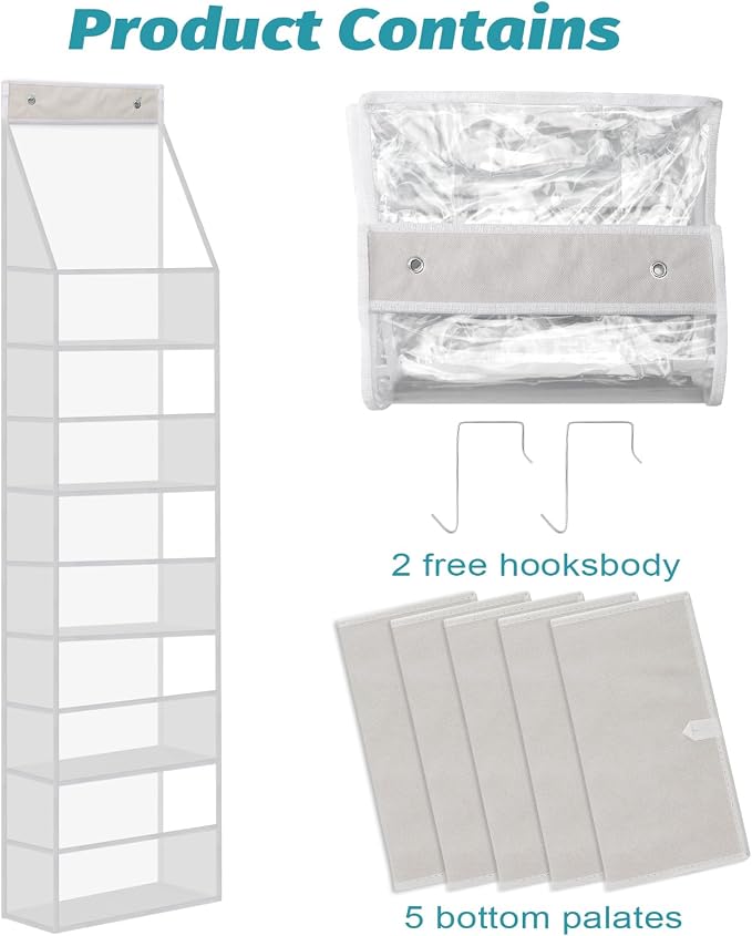 Ultra Sturdy 5-Shelf Over The Door Hanging Pantry Organizer with Clear Plastic Pockets - Large Capacity Room Organizer for Closet, Bedroom, Nursery, Bathroom & Sundries (28lb Load)